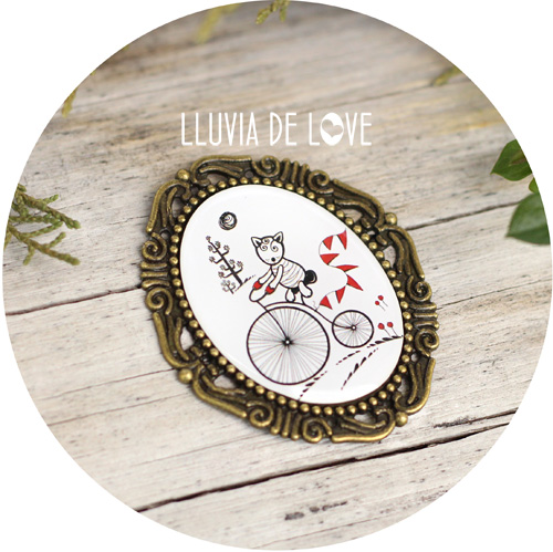 Bicicleta antigua, broche lobo, lobito