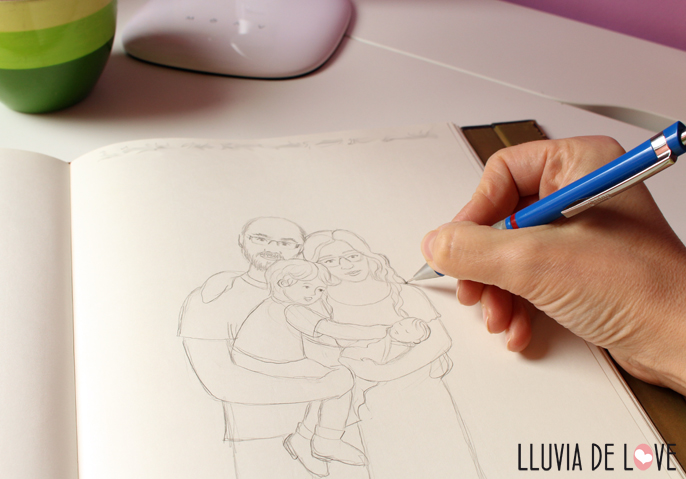 Paso a paso ilustración personalizada familia, dibujo de familia, retrato de familia, regalo para embarazada, regalos para madres