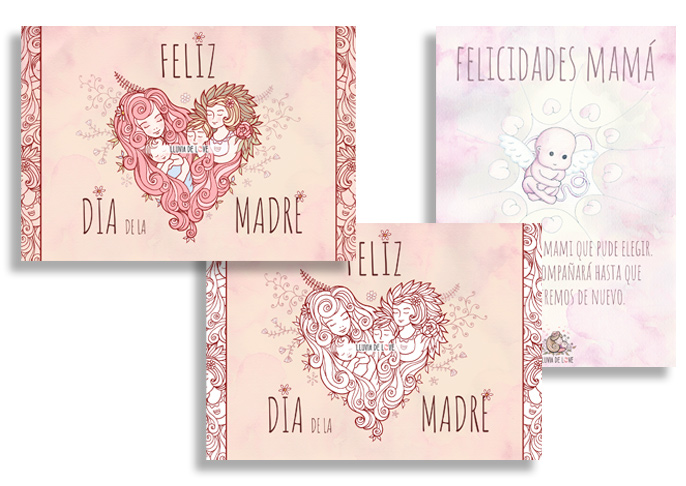 Tarjetas día de la madre para imprimir y colorear, ilustración maternidad. Coloreables. Duelo gestacional. Tarjetas de felicitación para el día de la madre