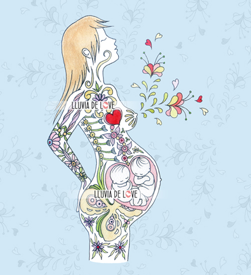 Gemelos, bimadre, maternidad ilustrada