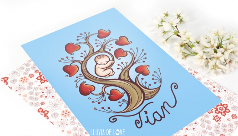 Recuerdos para padres de bebés fallecidos. Ilustración con nombre de bebé. Láminas personalizadas con nombre. Colgantes personalizados con nombre bebé.
